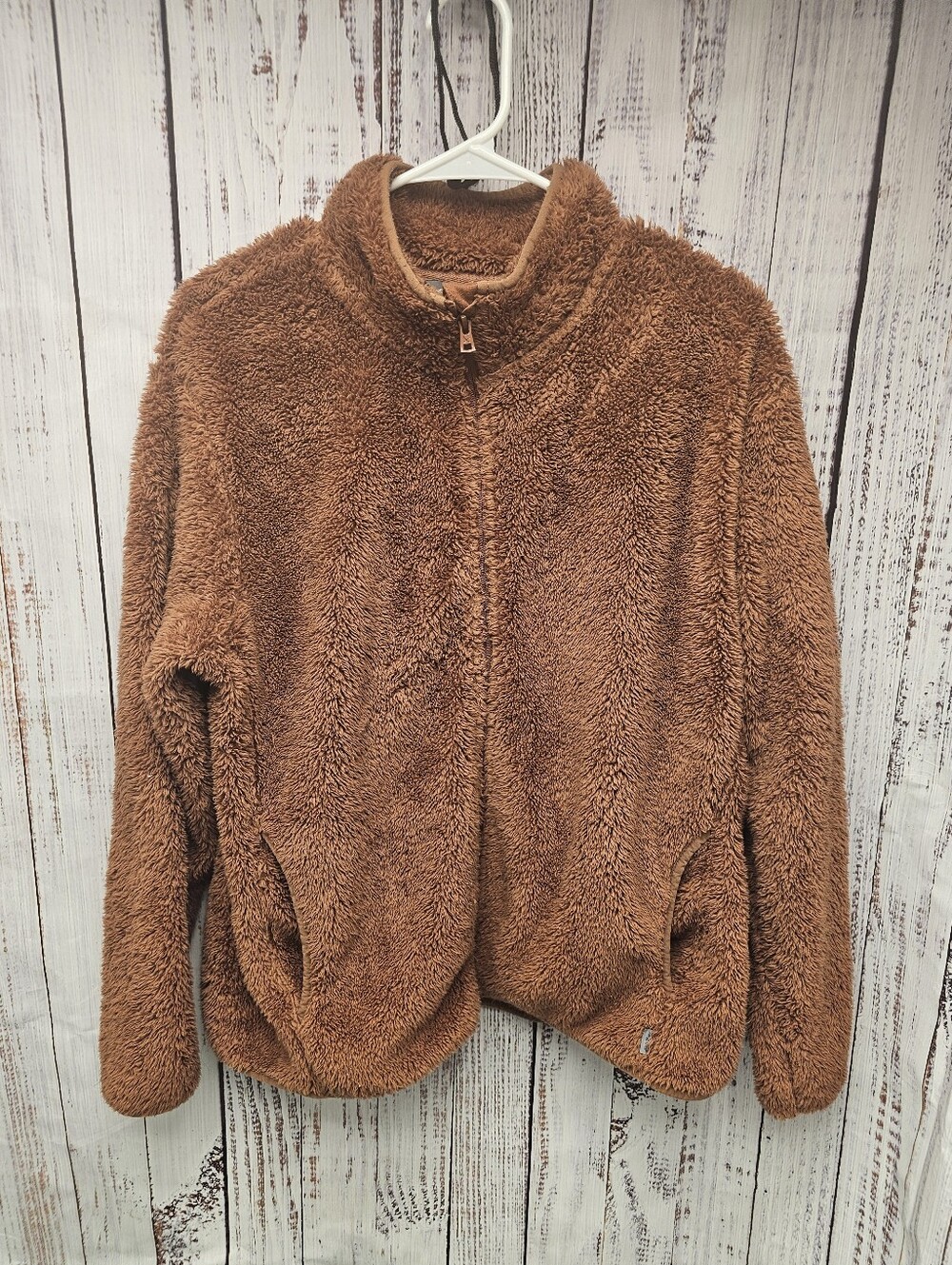 Eddie Bauer Cozy Women's Full Zip Sherpa Fleece Jacket Brown Caramel Size XL